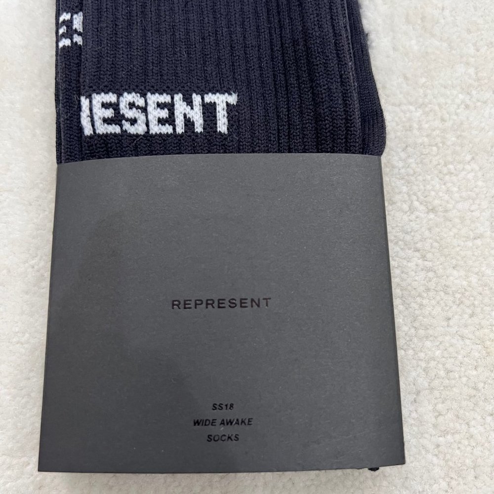 Represent Clothing England Represent SS18 Wide Awake Black White Stripes Socks. - Picture 4 of 6